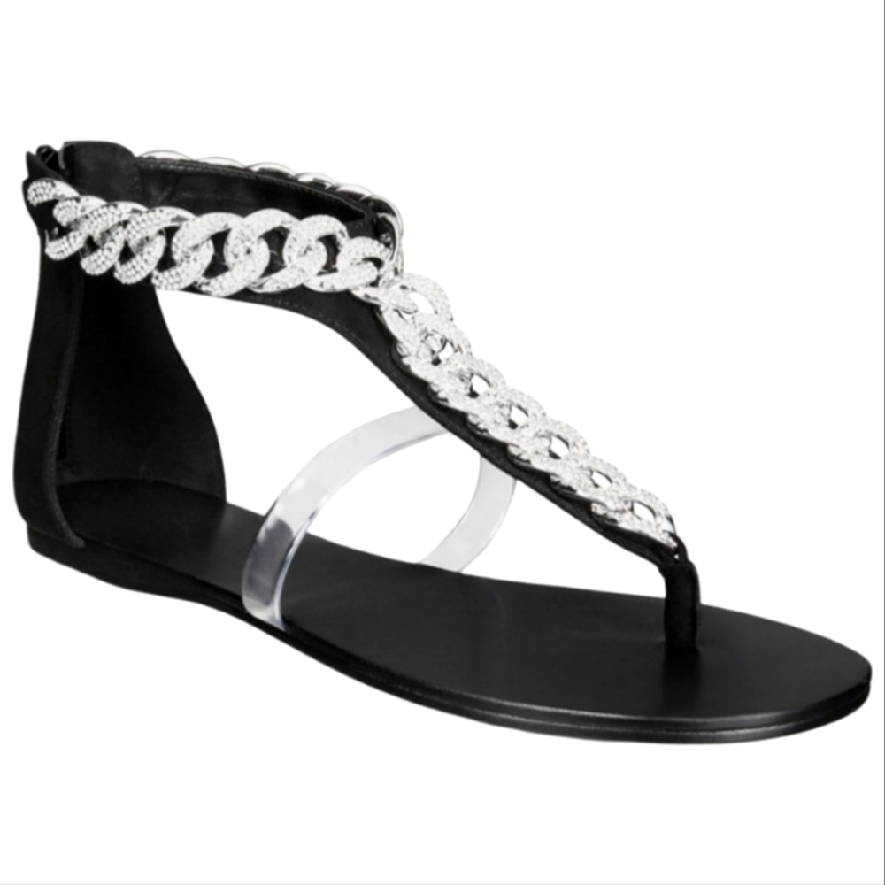 AAJ by AMINAH Women's Aurora Crystal Chain Flat Sandals 6M NWT